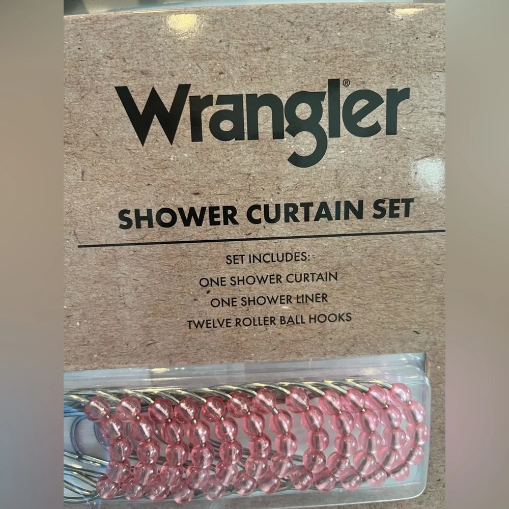 Wrangler Shower Curtain Set with Pink Roller Hooks